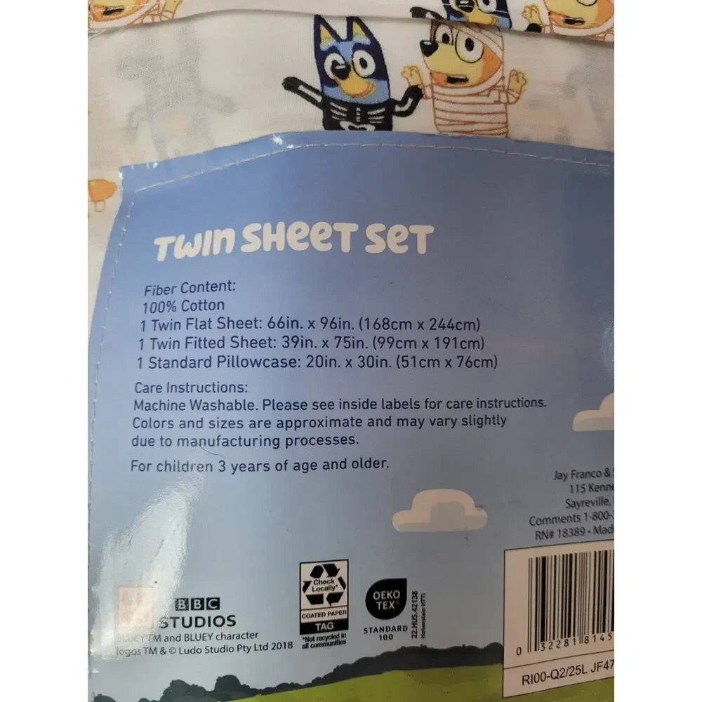 Bluey & Bingo Halloween Cotton Twin Sheet Set Mummy & Skeleton Sheets